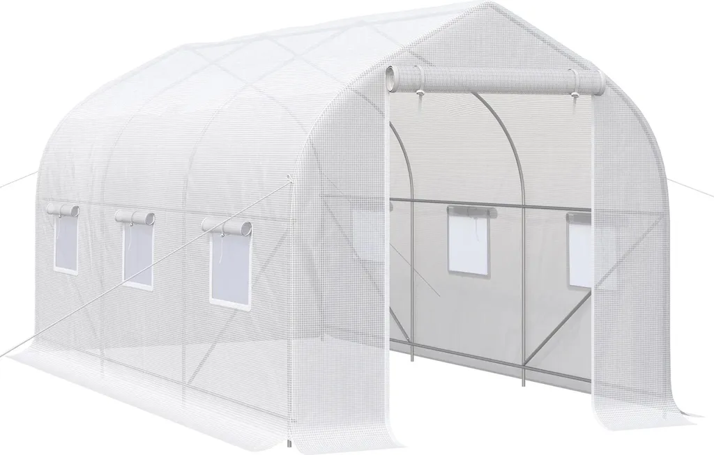Serre tunnel 4x2x2m aluminium avec 6 fenêtres de ventilation et bâche armée