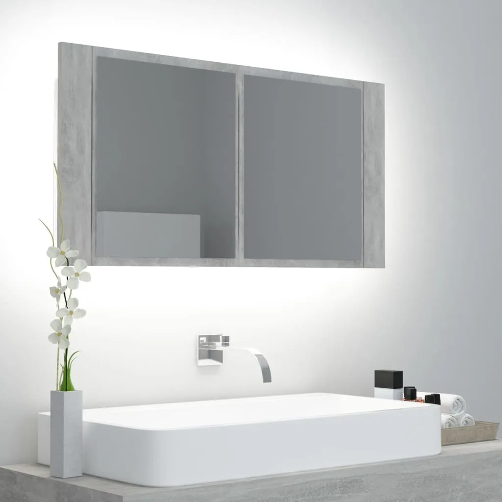 Mobile Specchio Bagno LED Grigio Cemento 90cm | Pensile Salvaspazio Moderno