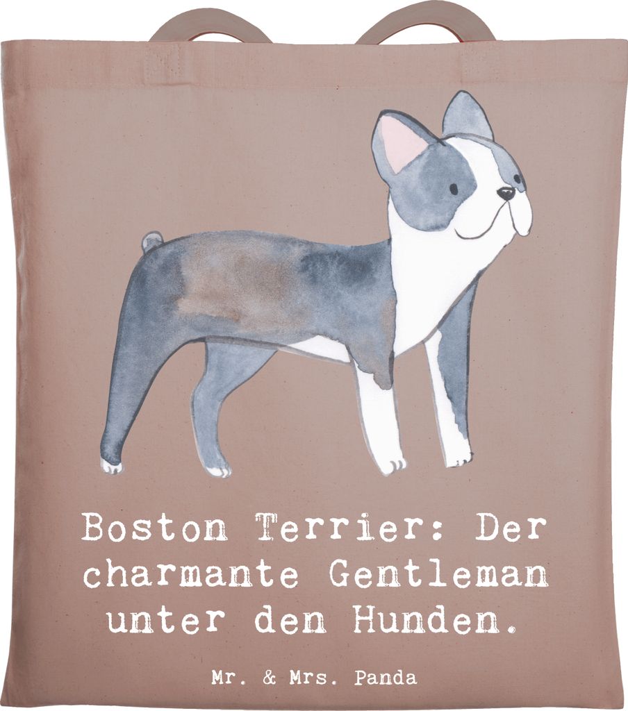 Mr. & Mrs. Panda Tote Bag Boston Terrier Gentleman - Braun Pastell - Geschenk, verspielter Hund, charmante, kleiner, Laptoptasche, Tragetasche, Ein...