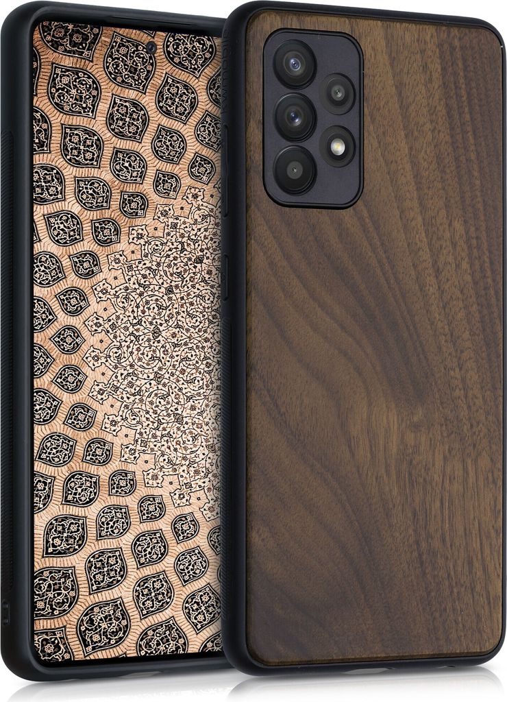 kwmobile Hülle kompatibel mit Samsung Galaxy A52 / A52 5G / A52s 5G Hülle - Holz Case - stoßfestes Handy Cover - TPU Handyhülle in Dunkelbraun