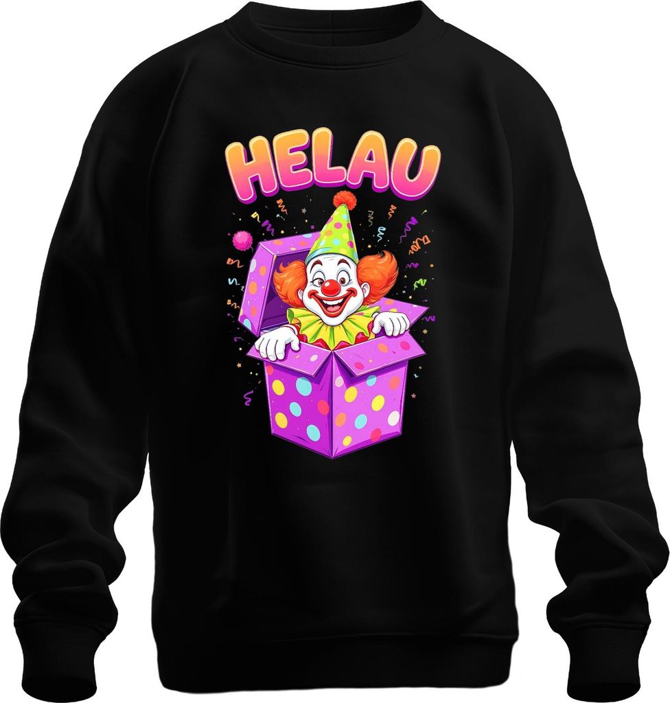HELAU Karneval Clown Konfetti Geschenkbox rote Nase lustig Uni Sweatshirt Pullover, Schwarz, XXL