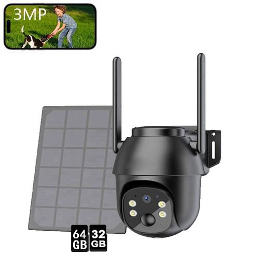 4G LTE Überwachungskamera Aussen Akku mit SIM Karte Solarpanel, 32&64GB, 2K 3MP Kabellos Solar IP Kamera Ohne WLAN Outdoor, Farb/IR Nachtsicht
