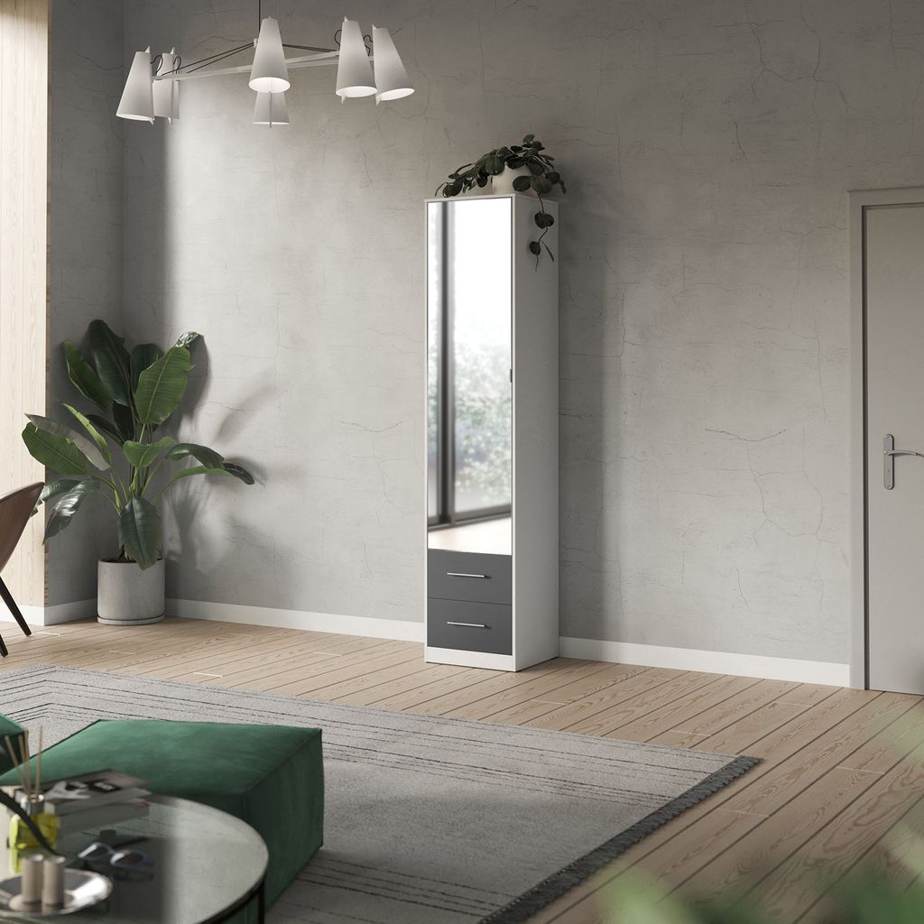 SMARTBett Spiegelschrank Kleiderschrank mit Spiegeltür 50cm Weiss/Anthrazit