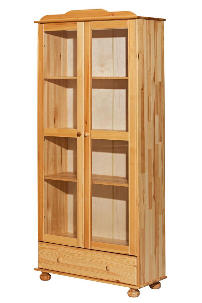 SIT Möbel Vitrine | 3 Türen, 1 Schublade | Kiefer-Holz massiv | Natur | B 85 x T 35 x H 189 cm | 19000-96 | Serie VITRINE