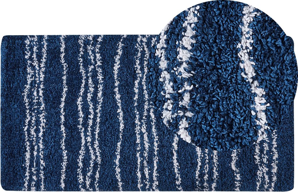 BELIANI Teppich in Blau und Weiß Polypropylen 80 x 150 cm Modernes Streifenmuster Wohnzimmer-Accessoires