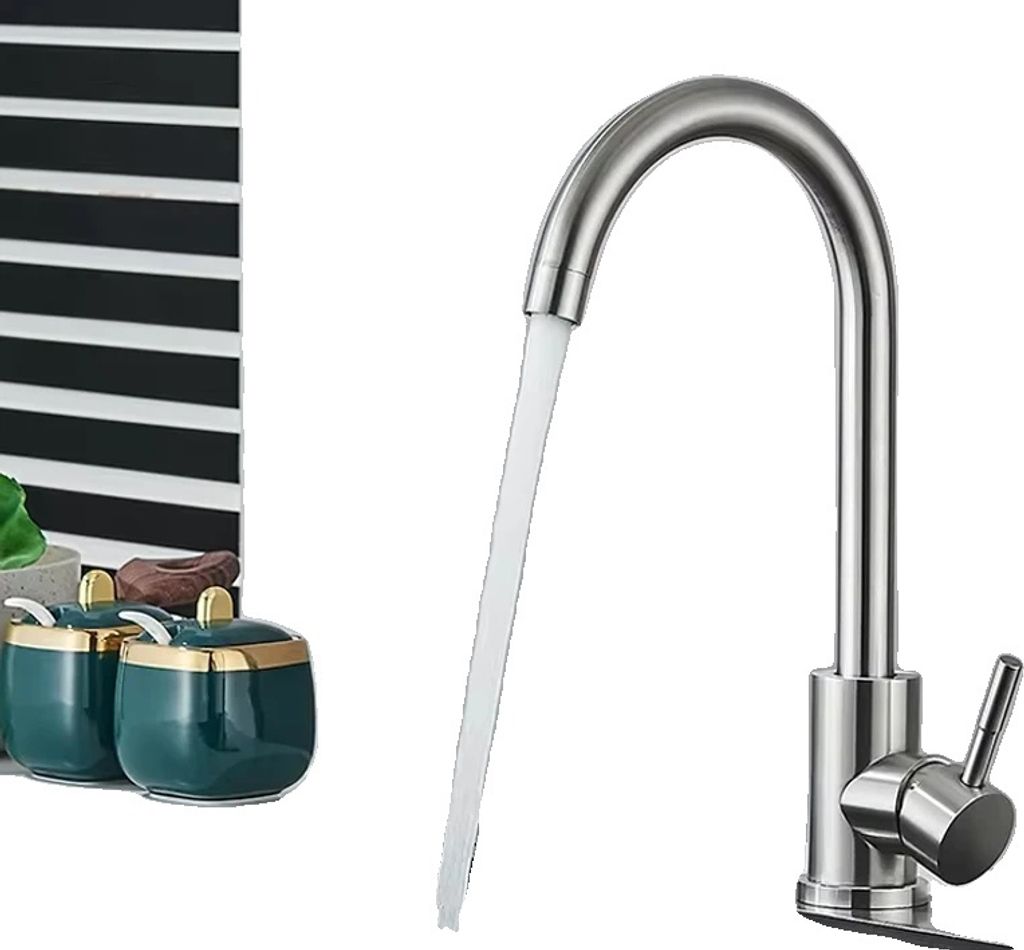 Niederdruck-Küchenarmatur, Edelstahl, 360-Grad-Schwenkfunktion, Bürstetes Nickel DY D