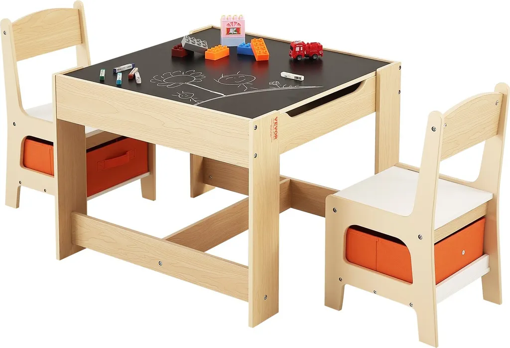 Set di sedute per bambini Tavolo per bambini, 2 sedie per bambini 1 tavolo Set di sedute per bambini in MDF di qualità P2, set di tavoli per bambini Robusti mobili per bambini con piano d'appoggio bifacciale e contenitore Set di mobili per bambini - 11