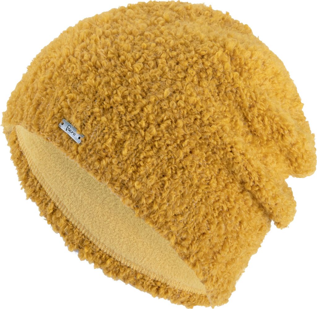 Faera weiche Wintermütze Grobstrick mit Fleece Futter Beanie Mütze Damen Herren, Farbe:Senf