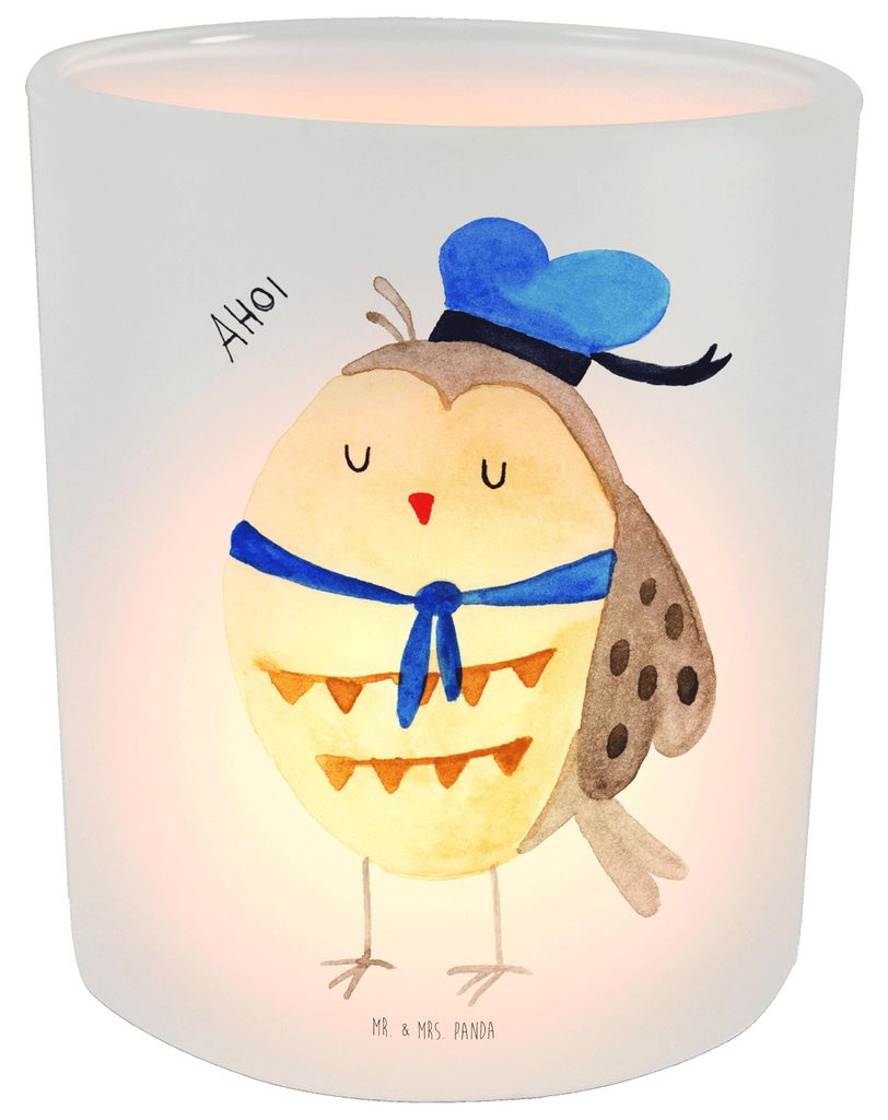 Mr. & Mrs. Panda Kerzenhalter Eule Matrose - Transparent - Geschenk, Freundin, Hochzeitstag, glas, Outdoor Windlicht, Ehe, Teelichthalter, aus, Kap...