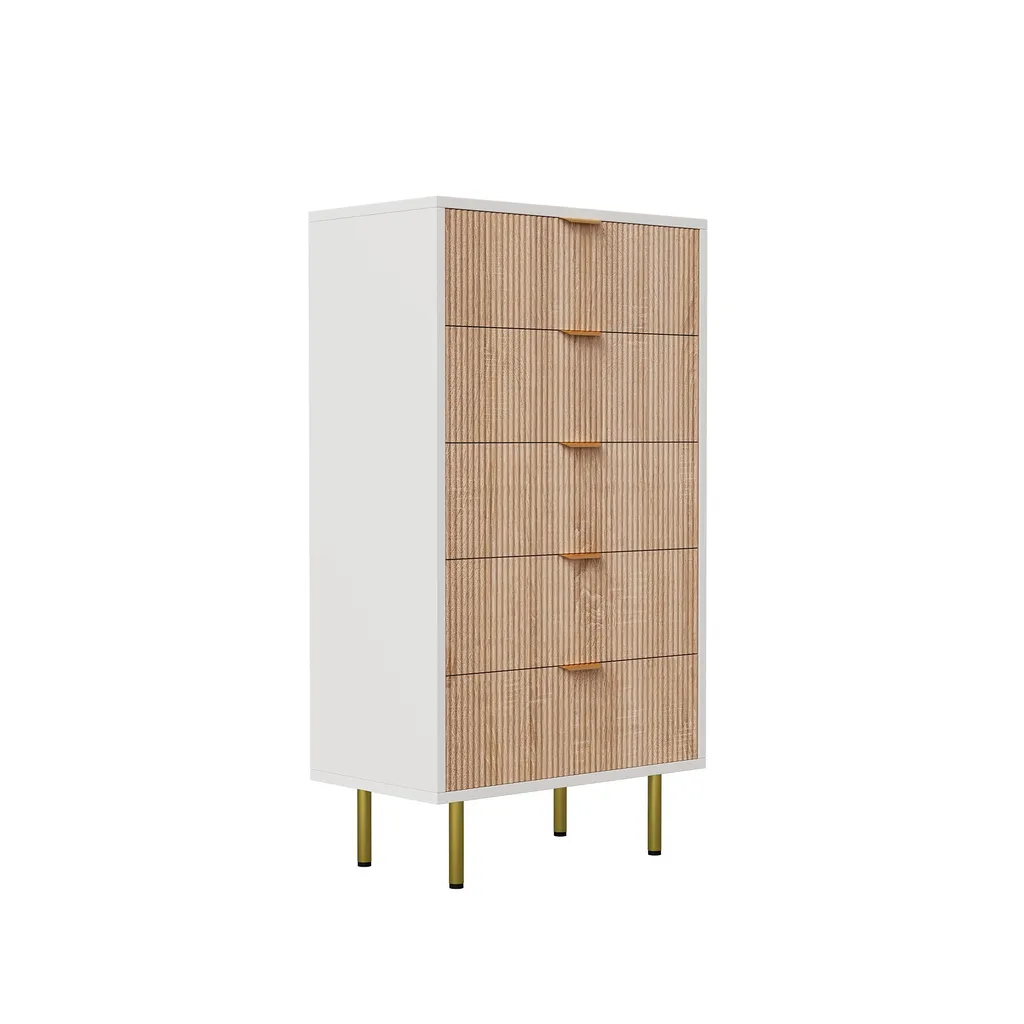 Meuble de rangement 5 tiroirs blanc commode étroite scandinave chic - 8