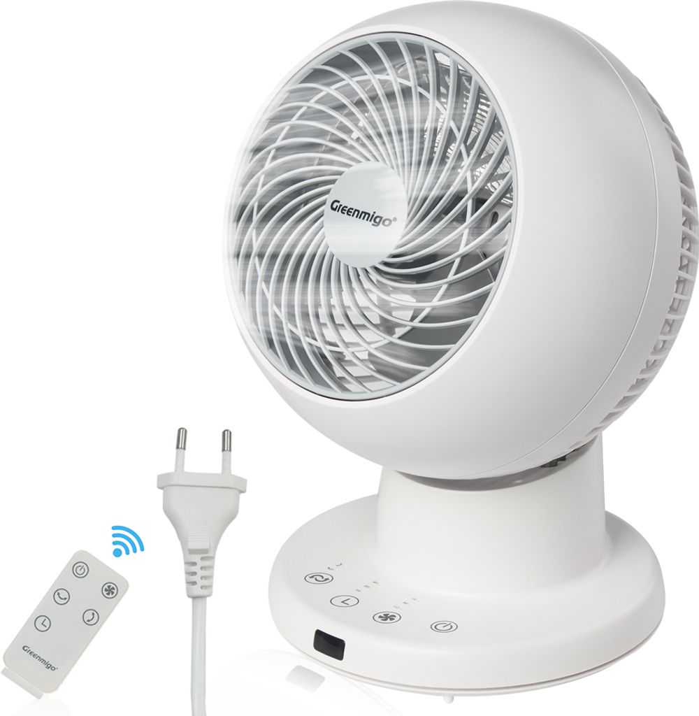 Greenmigo Standventilator Turbo Tischventilator,Leiser Ventilator mit Fernbedienung,Timer,3 Geschwindigkeiten,Horizontal + Vertikal Oszillation,Weiß