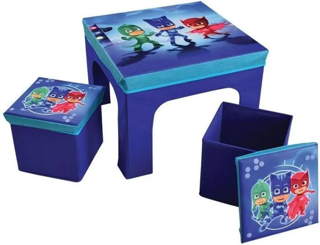 Table enfant PJ Masks et chaises pliantes : la solution de rangement bleu