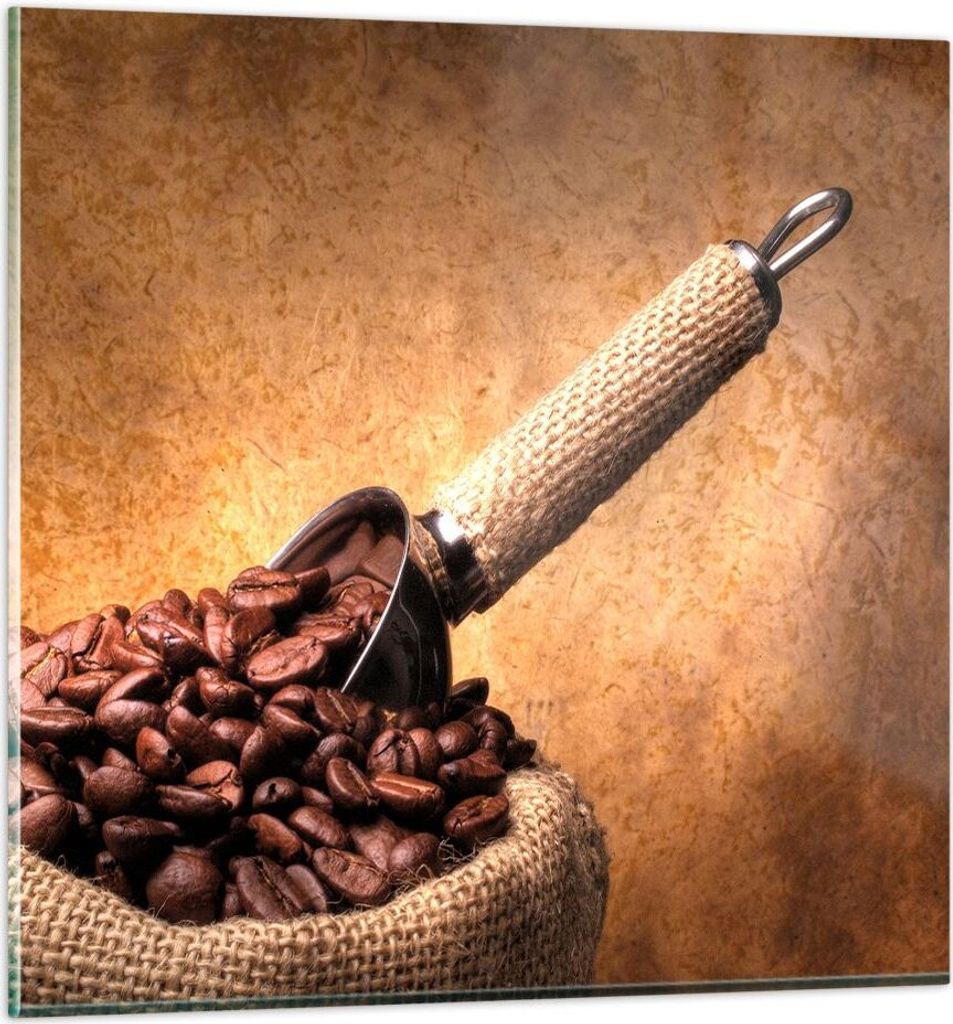 Bilder auf glas - Kaffee Getreide geröstet - 50x50cm - Glasbilder - Wandbilder - Kunstdruck - zum Aufhängen bereit - Wanddekoration aus Glas - Gl...