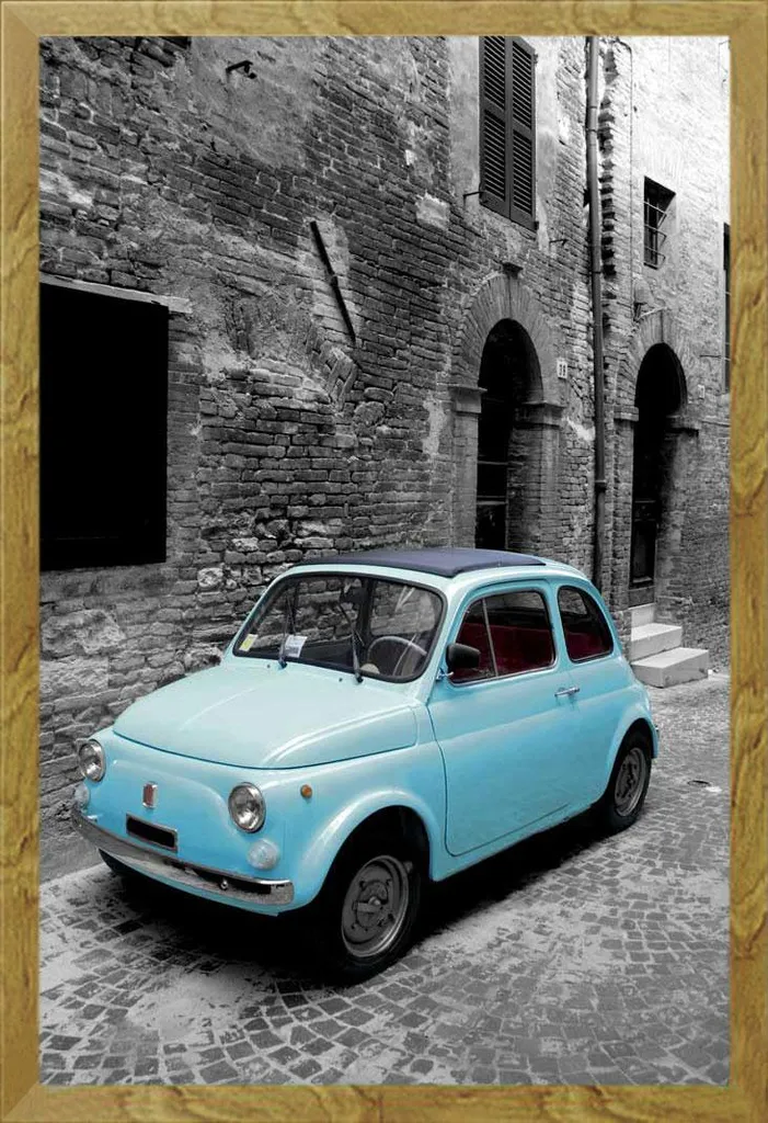 Fiat - Poster - 500 d'epoca + cornice rimovibile, Shinsuke® Maxi MDF oak, vetro acrilico