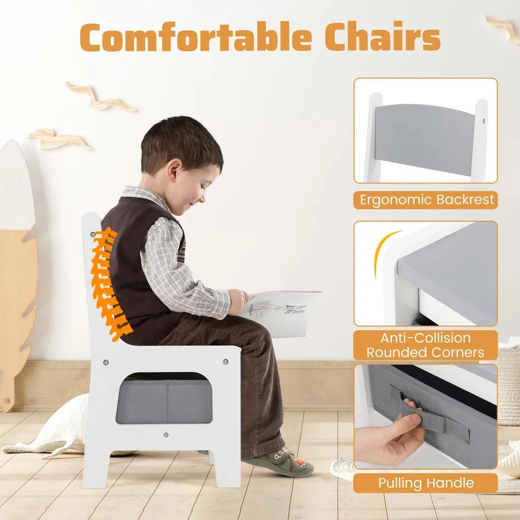 Table pour enfants avec 2 chaises en bois gris clair ensemble 3 pièces - 5