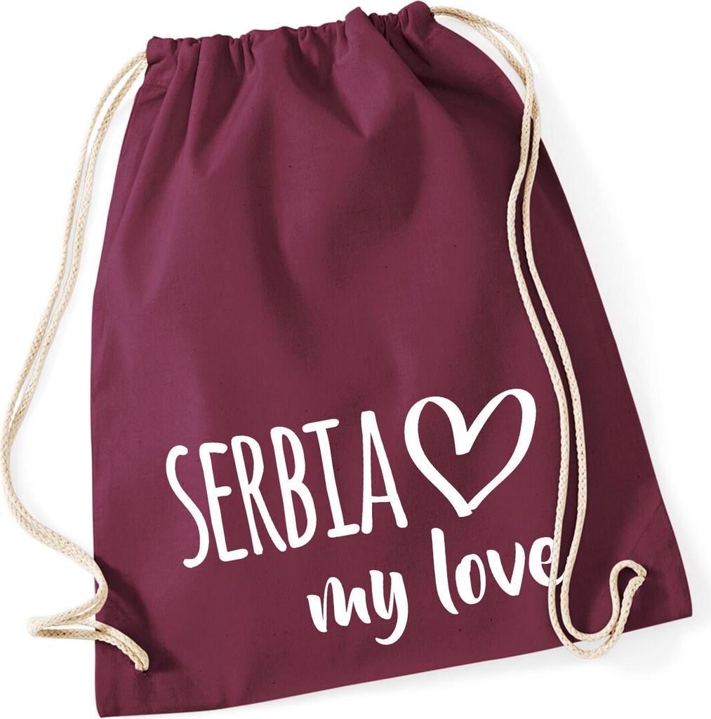 Huuraa Turnbeutel Serbia my love 12 Liter Burgundy Baumwolle Rucksack Geschenkidee