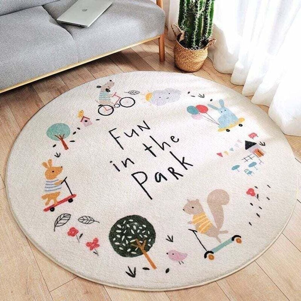 Dekorativer Teppich, waschbarer, runder, flauschiger Teppich mit großen Schutzpolstern, Kinderteppich für Wohnzimmer, Schlafzimmer, Spielmatte, B...