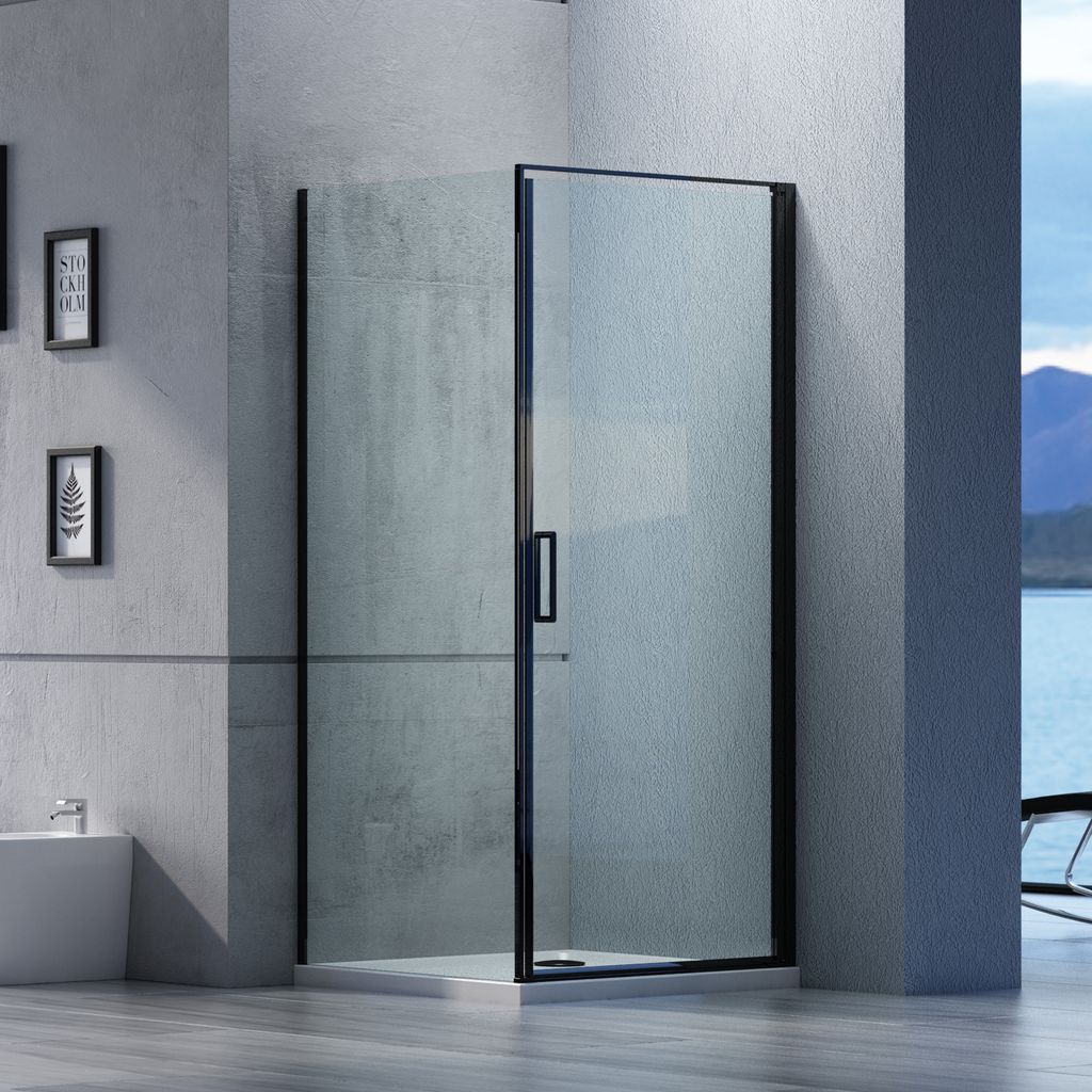 Duschkabine Eckdusche EX416S - Nano Echtglas - 6 mm - Aluminiumprofil - Schwarz matt - 90 x 90 x 195 cm