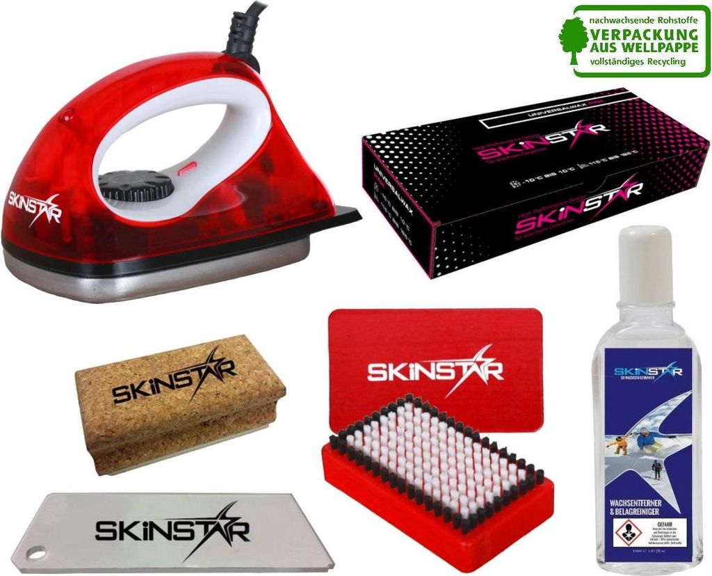 SKINSTAR Starter Ski Wachs Set, Wachsbügeleisen Bürste Wachs Reiniger 6-teilig Type A