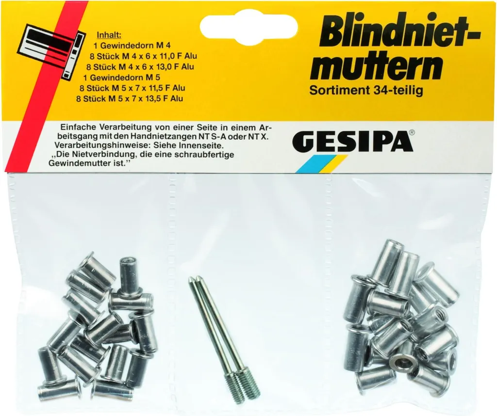 Rivets aveugles GESIPA 1433675 lot de 18 pour réparer des tôles fines