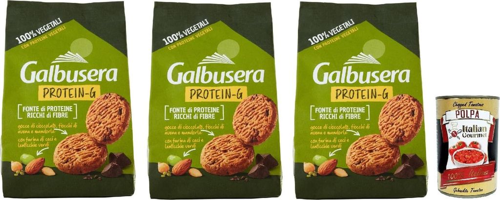 Glbusera Protein-G Frollini 100% vegetali, biscotti, kekse Hafer- und Mandelkekse, Proteinquelle und reich an Ballaststoffen 3x 280g + Italian Gour...
