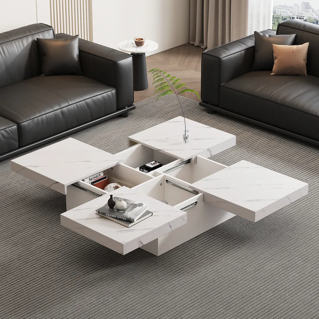 Abrihome Coffee Table Square Marble - Smart Storage 4 Drawers