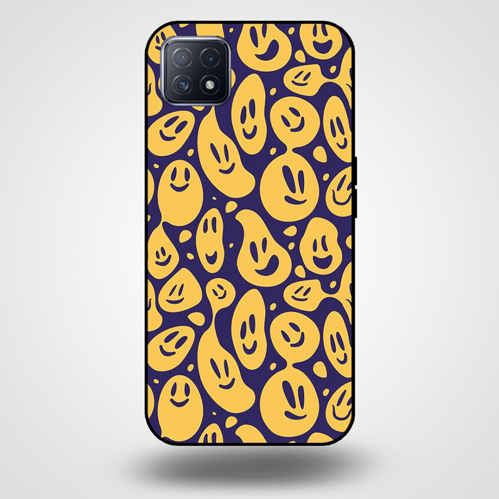 Smartphonica Handyhülle für OPPO A53 5G / A72 5G / A73 5G mit Smiley-Druck - TPU-Hülle mit Emoji-Design - Lila Gelb