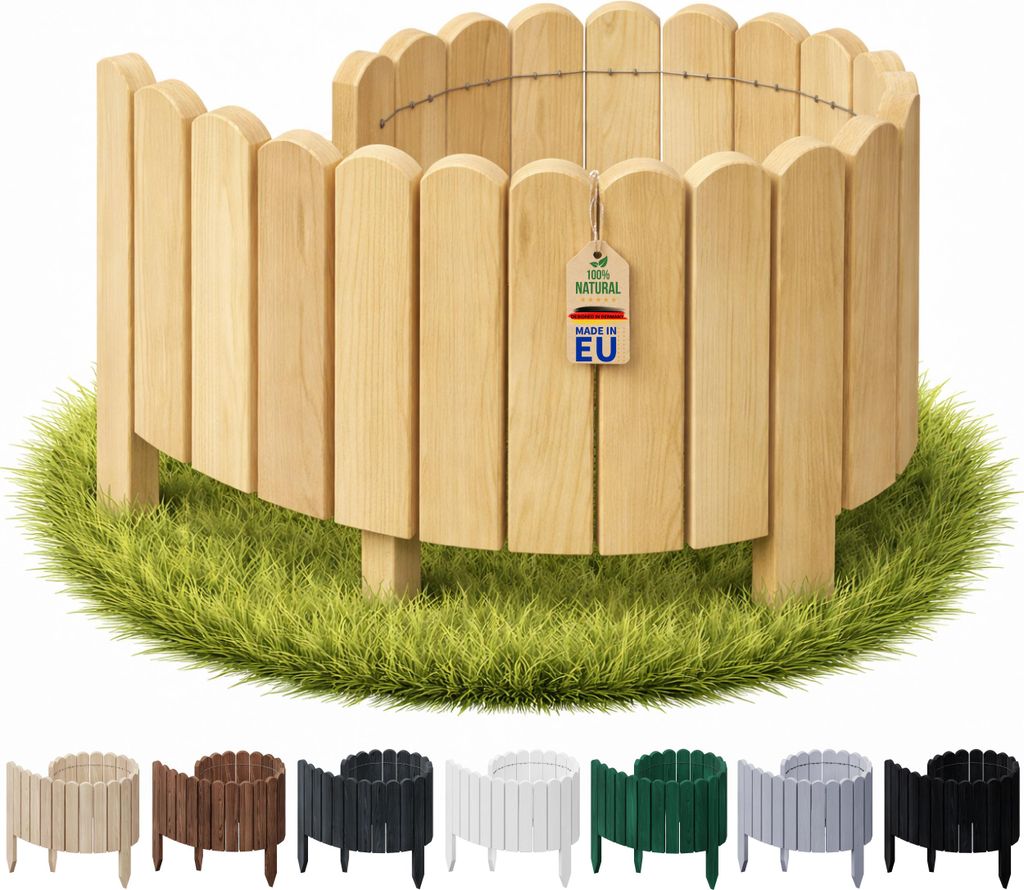 Floranica Rasenkante Beeteinfassung 30 x 100 cm Natur Flexibler Beetumrandung Steckzaun aus Holz für Rasen Hochbeete
