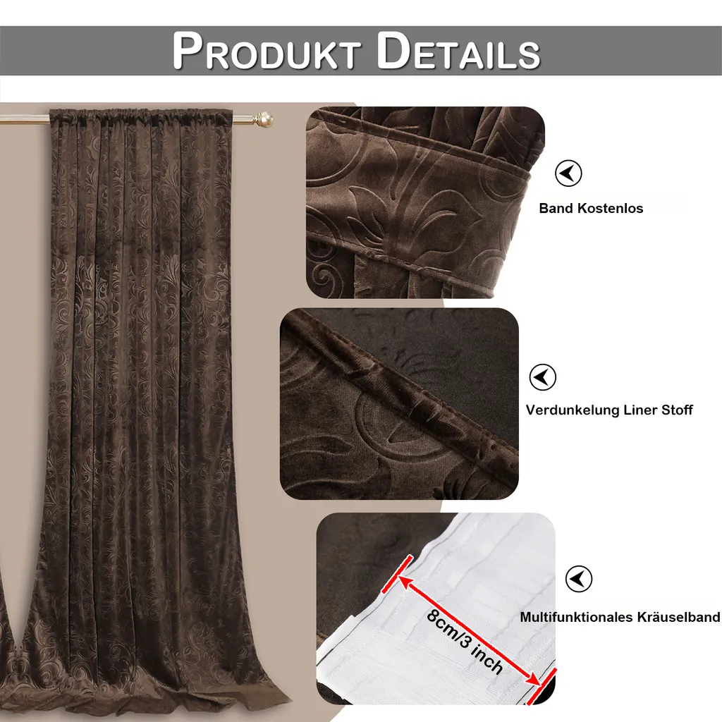 Home Collection Tenda Oscurante NOT126 Per Notte, 100% Poliestere, Marrone, Dimensioni 135x280 Cm Con Anelli E Orlo Piombato