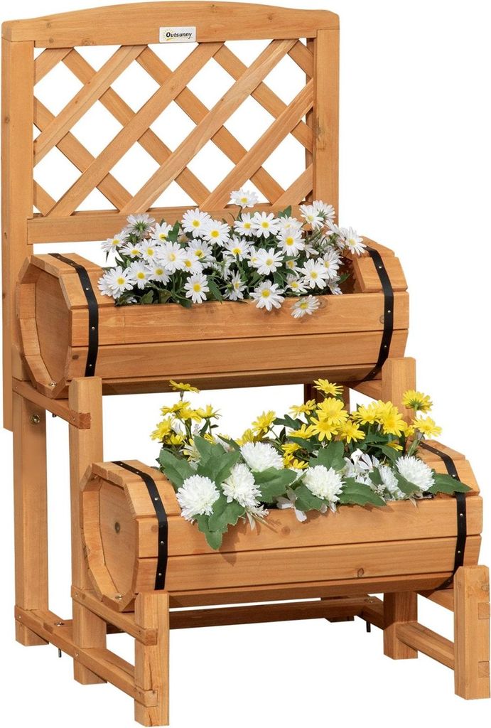 Hochbeet, Holz Blumenkasten Mit Rankhilfe, Pflanzkasten Im Rustikalen Design, Gemüsebeet Für Garten, Terrasse, Balkon, Gelb, 45 X 45 X 80 Cm