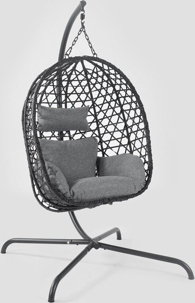 HOMLA Huśtawka NIDO Czarna z szarą poduszką 104x106x184 cm Zdjęcie produktu 