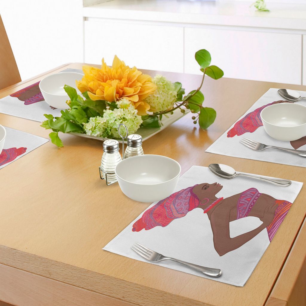 ABAKUHAUS Afrikanische Frau Platzmatten, Schöne Zulu-Frau mit sexy Verband-Kleid-Halsketten-Frau, Tiscjdeco aus Farbfesten Stoff für das Esszimme...