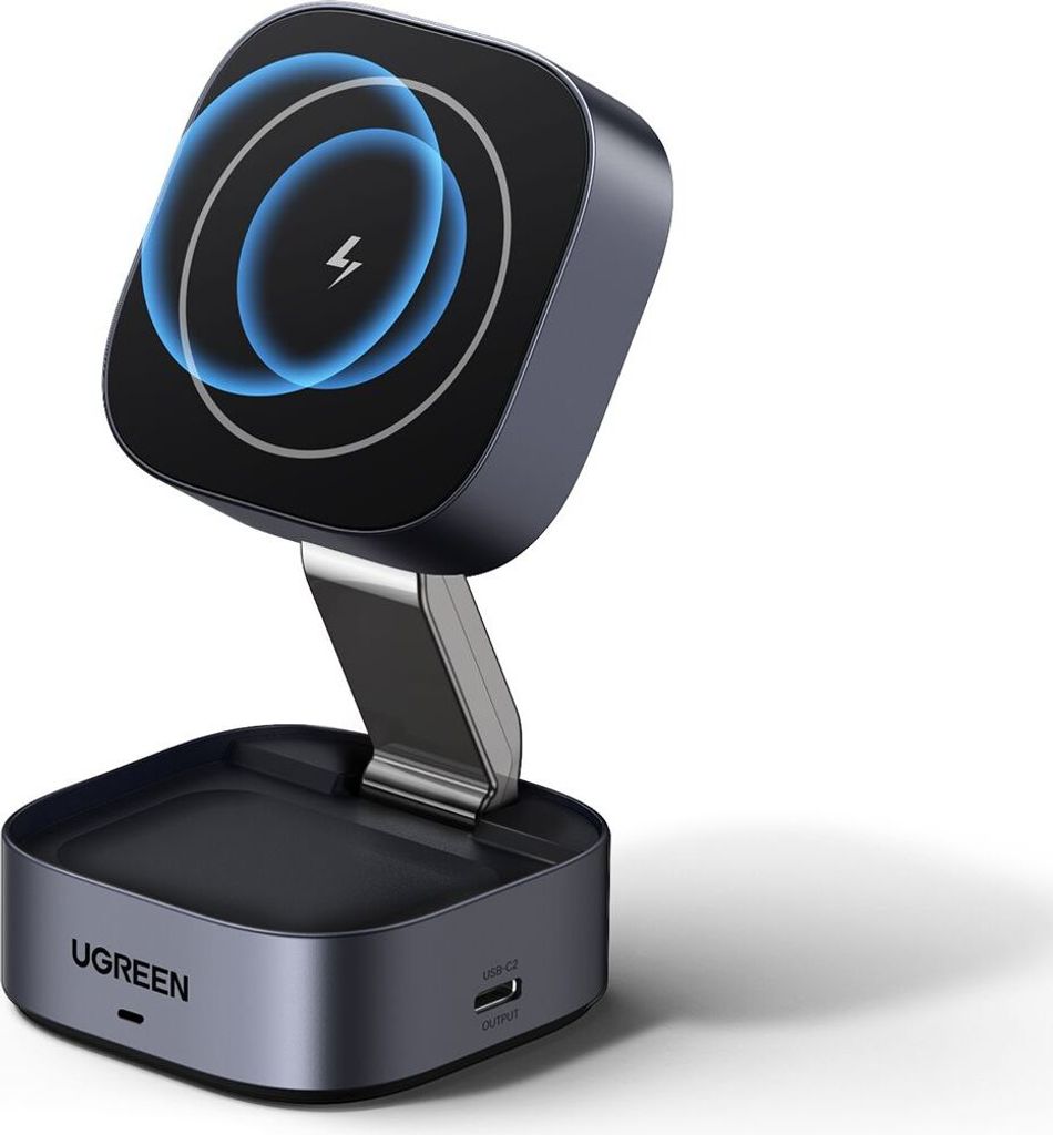 Ugreen 3-in-1 MagSafe-zu-Qi-Wireless-Ladegerät für Smartphones/Kopfhörer mit USB-C-Anschluss - Schwarz