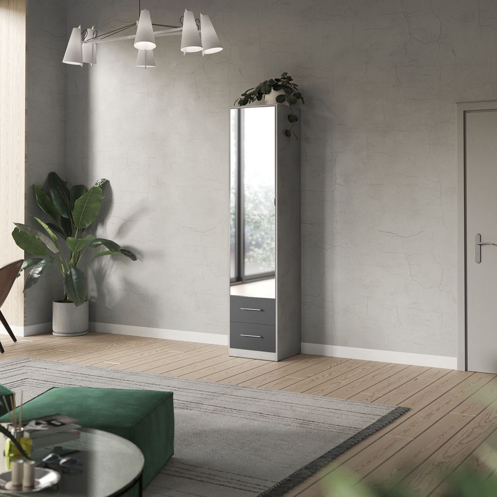 SMARTBett Spiegelschrank Kleiderschrank mit Spiegeltür 50cm Beton/Anthrazit