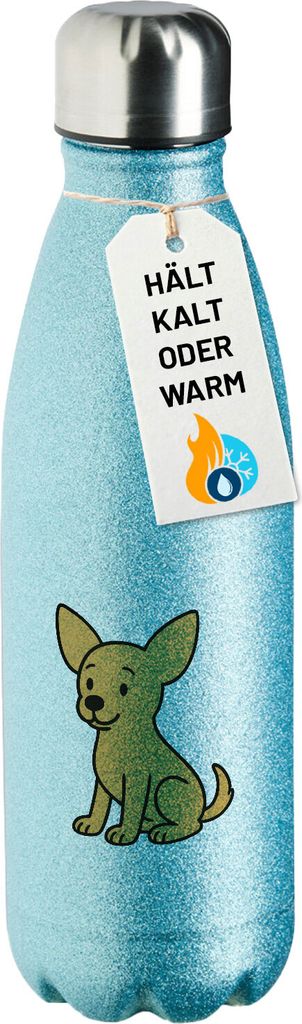 Huuraa Trinkflasche Chihuahua ChiChi Comic 500ml Blue Edelstahl Wasserflasche Trinkflasche Geschenkidee