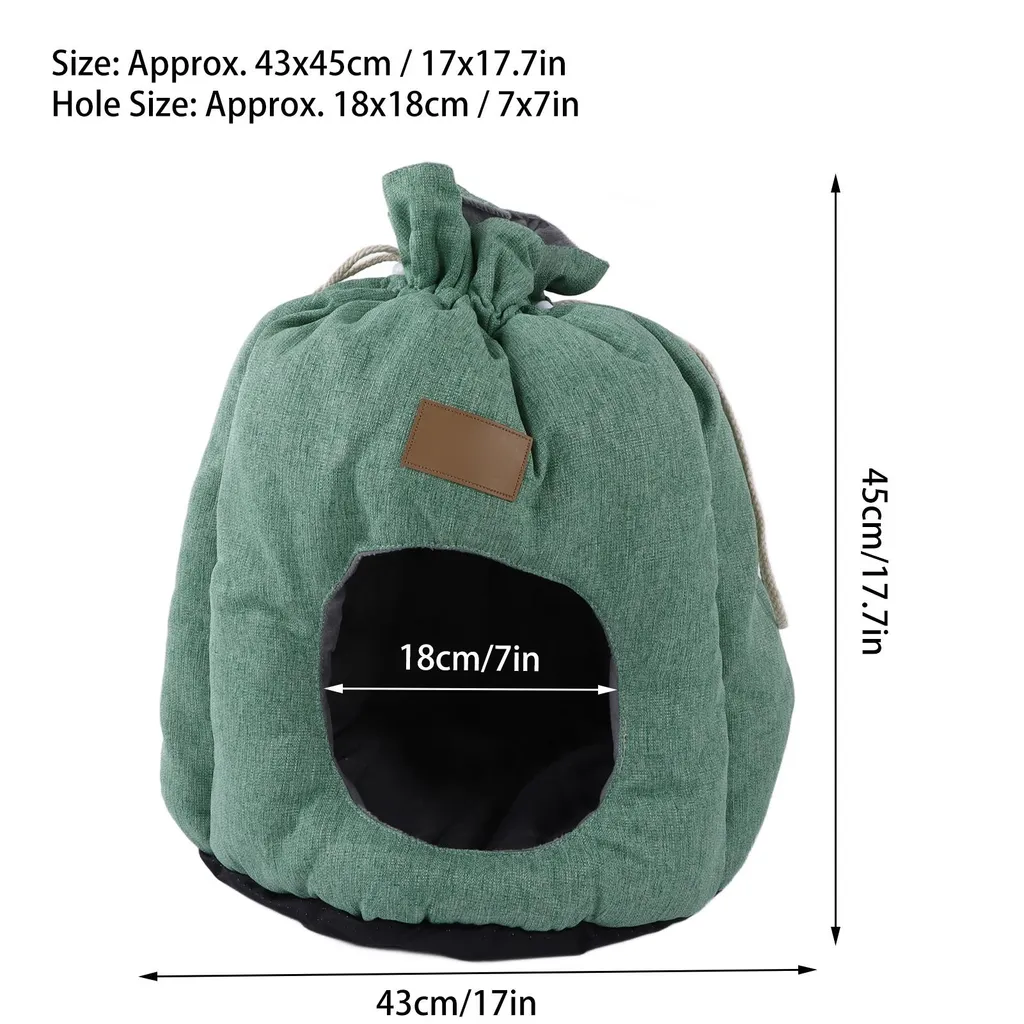 Sac de couchage thermique pour chat avec cordon ajustable vert olive