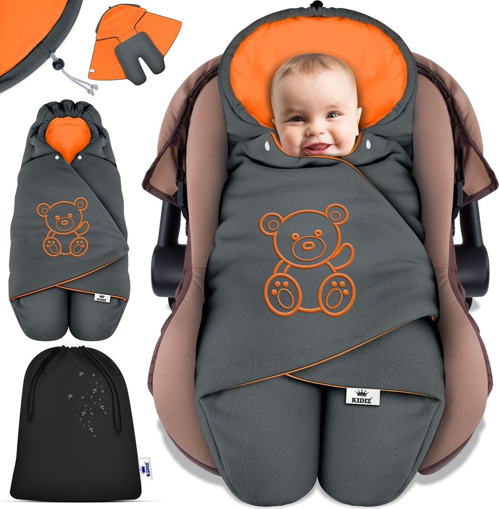 KIDIZ Baby Einschlagdecke Babyschale Winter Herbst Babydecke mit Kapuze & Tasche Universal Fußsack kompatibel mit Maxi-Cosi, Römer, Buggy, Kind...