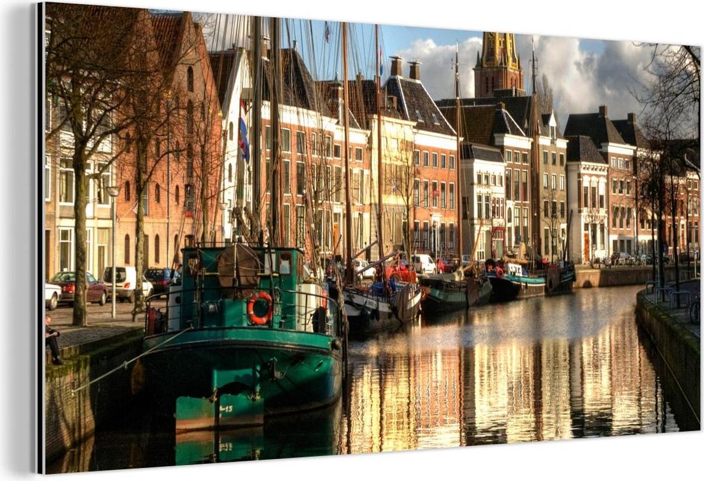 MuchoWow Wanddekoration Metall Metallbild Wandkunst 80x40 cm Groningen - Grachtenhaus - Segelboot MuchoWow Aluminium Gemälde - Wanddekoration - Al...