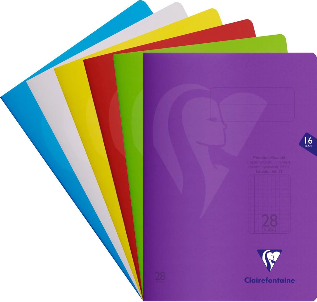 Clairefontaine 25x Schulheft A4 Lineatur kariert 16 Bl Farben sortiert 303228C