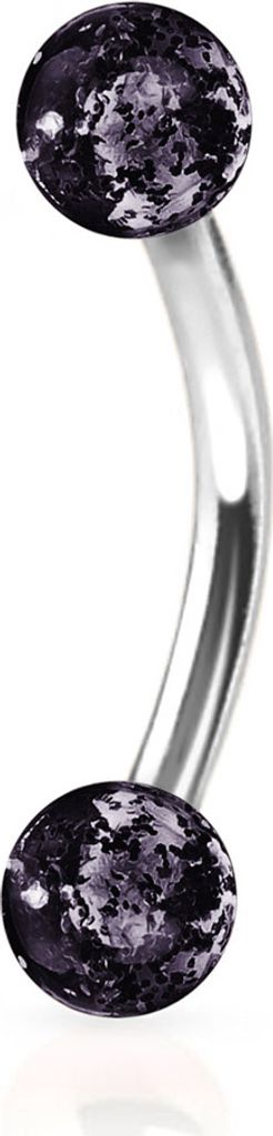 viva-adorno 1,2 x 8 x 4mm Piercing Banane Augenbrauenpiercing Chirurgenstahl Glitzer Glitter Kugeln Kunststoff in verschiedenen Farben Z278, Schwarz