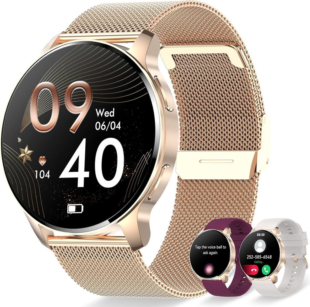 Damen mit Telefonfunktion 1,32" Touchscreen Fitnessuhr mit Schrittzähler Herzfrequenz Schlafmonitor Wasserdicht Armbanduhr