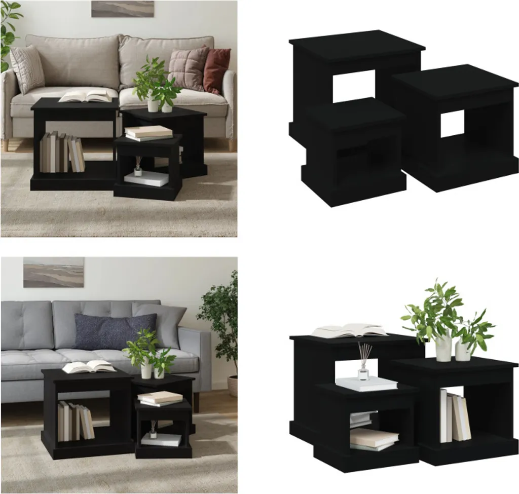 vidaXL Tavolini 3 pezzi in legno nero - Tavolino - Tavolini - Tavolino - Tavoli laterali