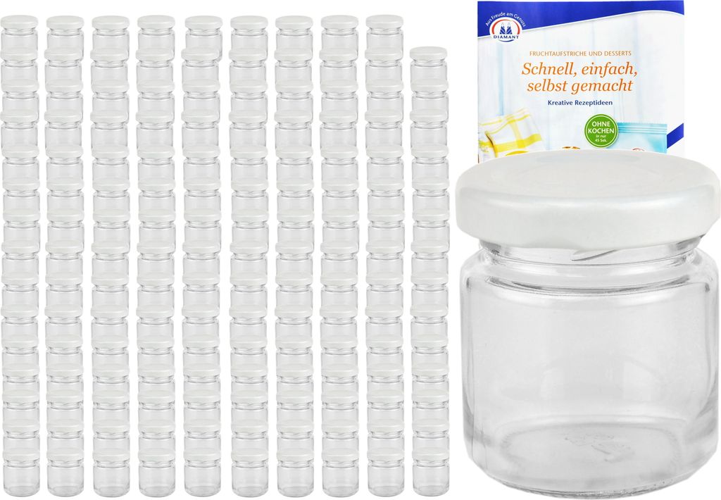 150er Set Sturzglas 53 ml To 43 weißer Deckel Einmachgläser Einkochgläser Glas incl. Rezeptheft