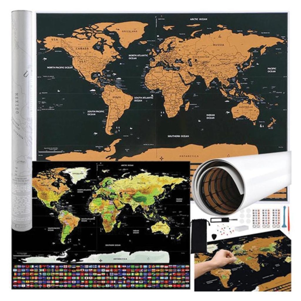 Mappa del mondo - gratta e vinci con bandiere + accessori Immagine del prodotto 