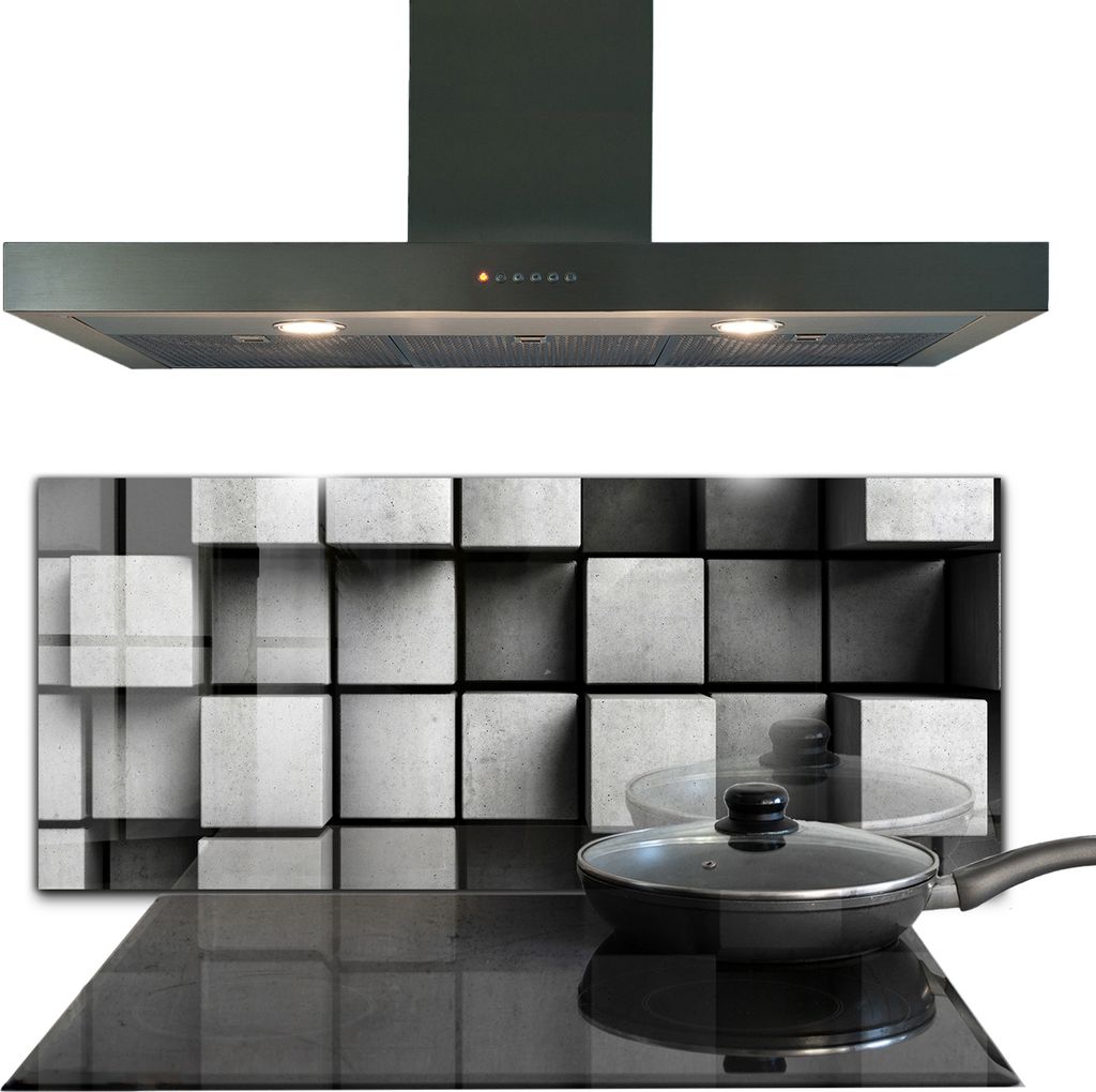 Spritzschutz aus Glas Küchenrückwand - Wandschutz für Herd und Spüle - 125x50 cm - Monochrome Würfel