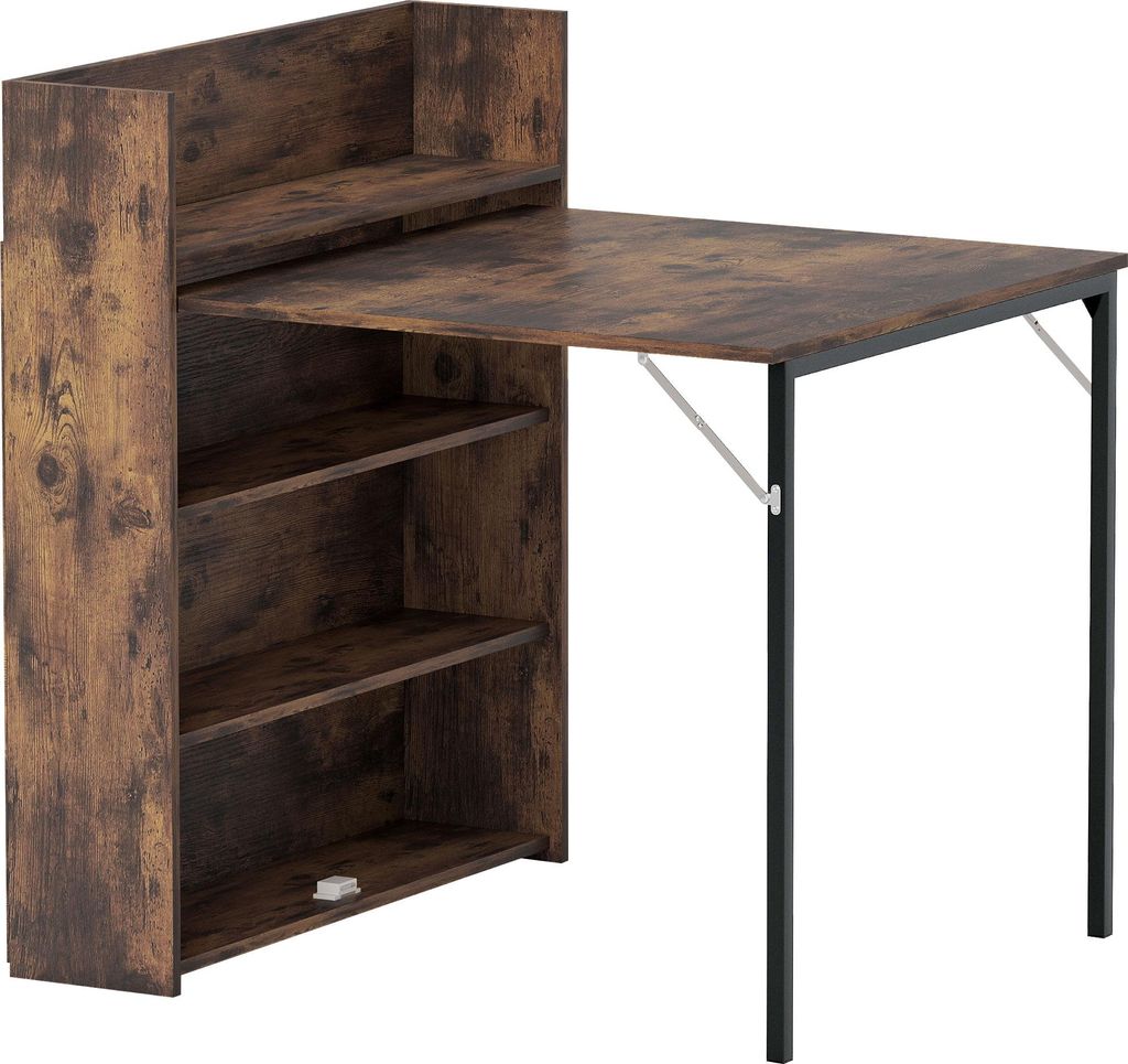 Esstisch Klappbar mit Regal, Industrie-Design, Platzsparend, Für Kleine Räume, 80x90x93cm, Rustikal-Braun
