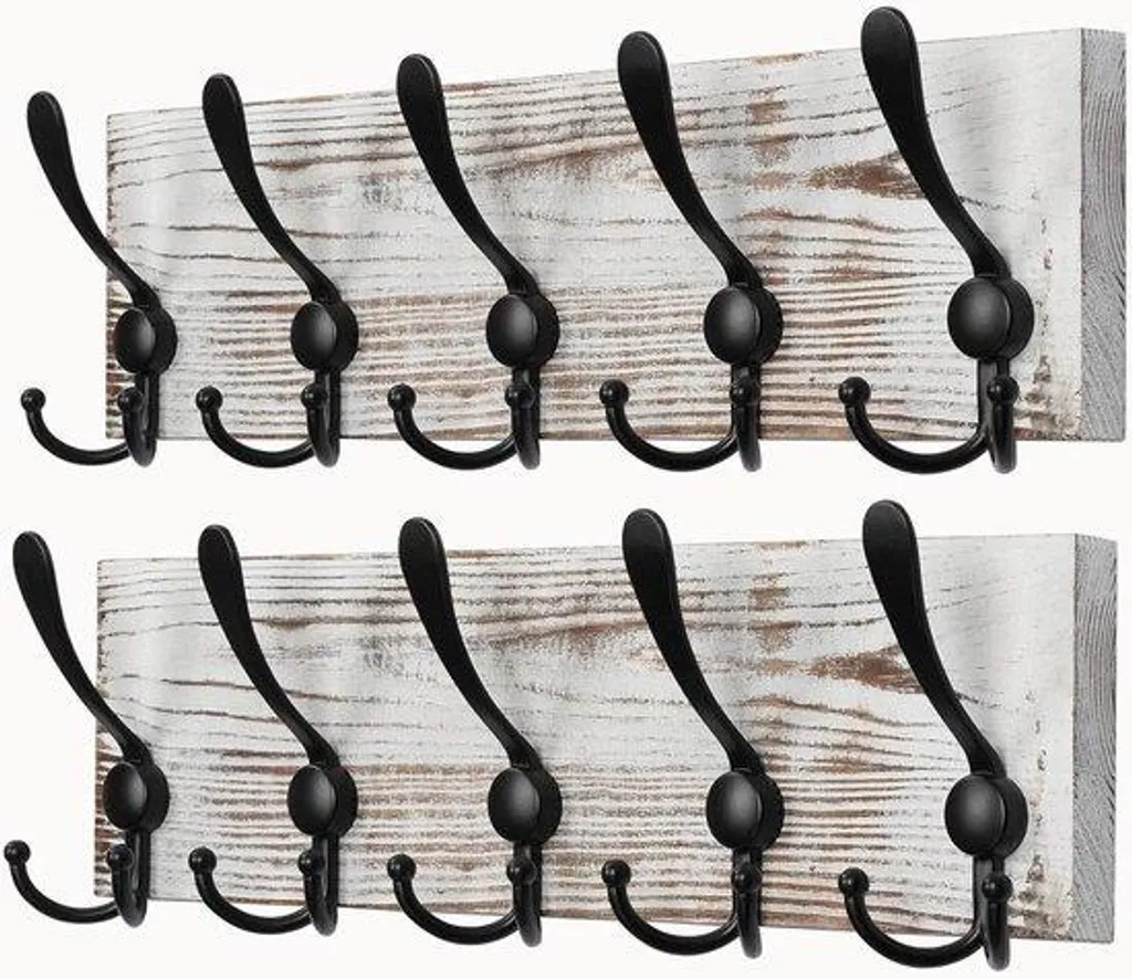 Lot de 2 Patères en Bois Naturel avec 15 Crochets pour Ranger le Linge