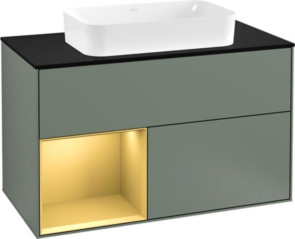 V&B Waschtischunterschrank Abdeckplatte bla m Finion 100x60,3cm, Reg li gol m, Oli. m Lacquer