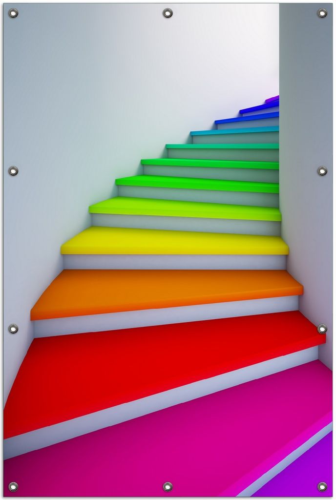 Wallario Outdoor-Poster für Garten oder Balkon, Motiv Bunte Treppe, in ca. 100 x 150 cm