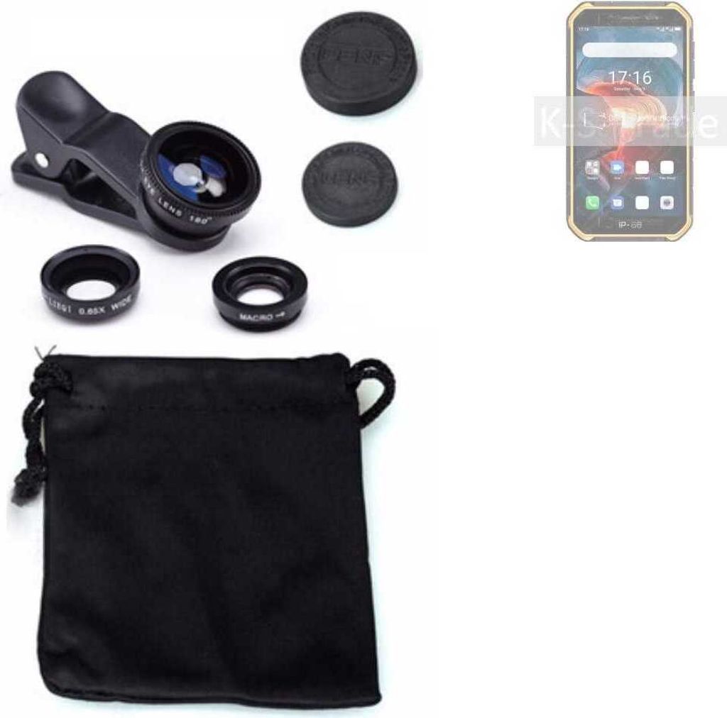 K-S-Trade Smartphone Kamera Linsen Set Kompatibel mit Ulefone Armor X7 Pro 3in1 Clip-On Kamera Adapter Macro Weitwinkel FishEye Fischauge Objektiv